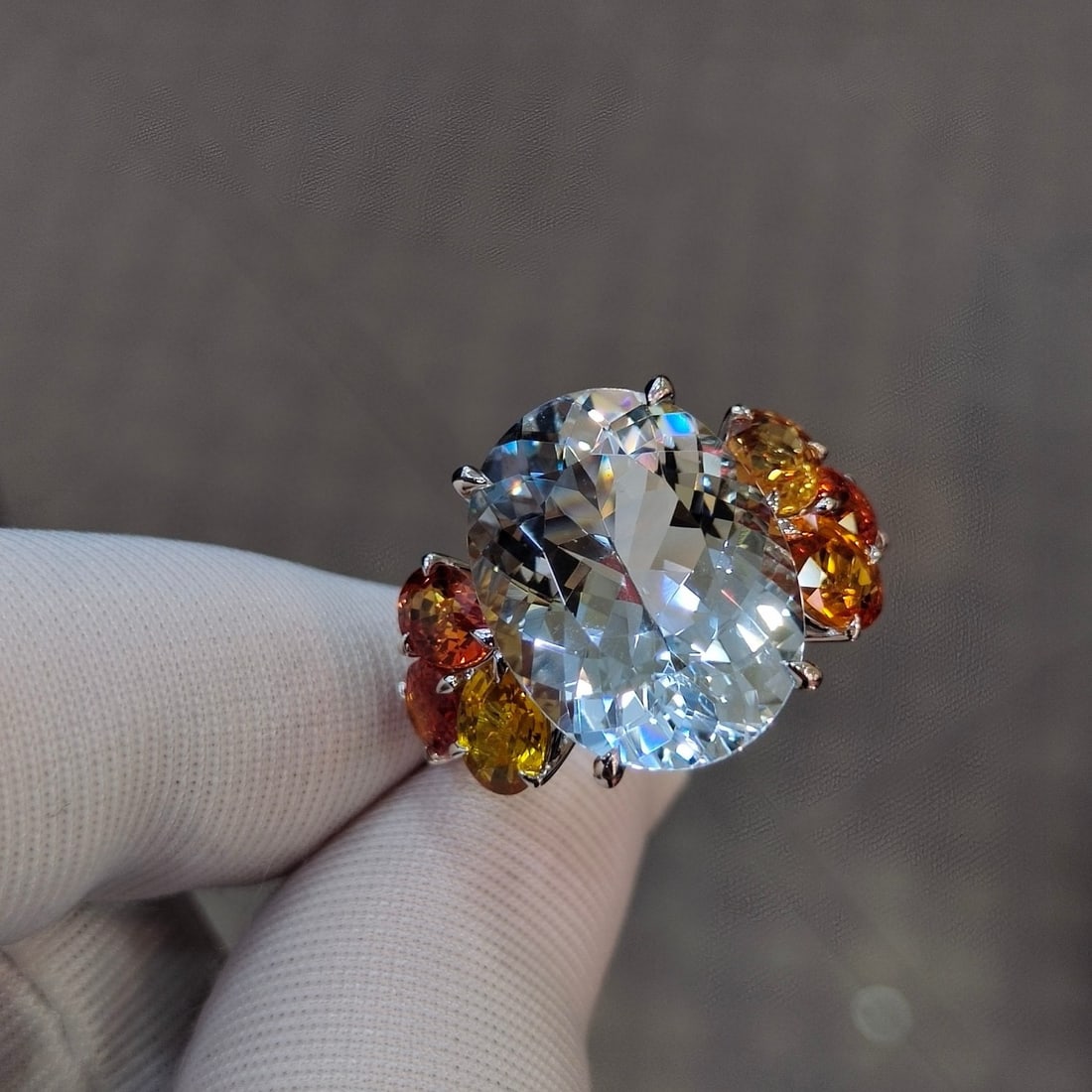 14k Gold 11.79 Ctw Natural Aquamarine & Sapphire Ring - 3
