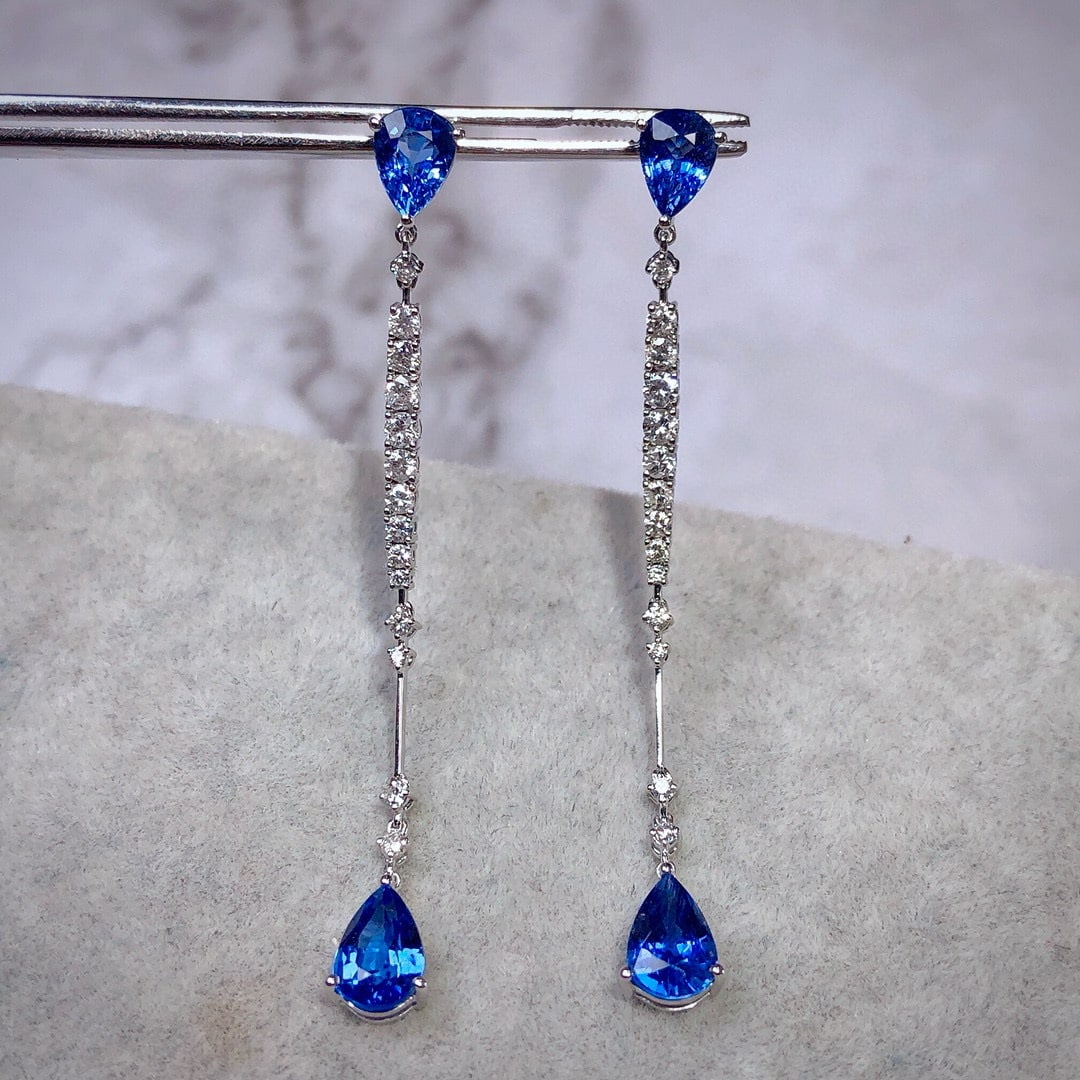 14k Gold 6.13 Ctw Natural Sapphire & Diamond Earrings (1 of 6)