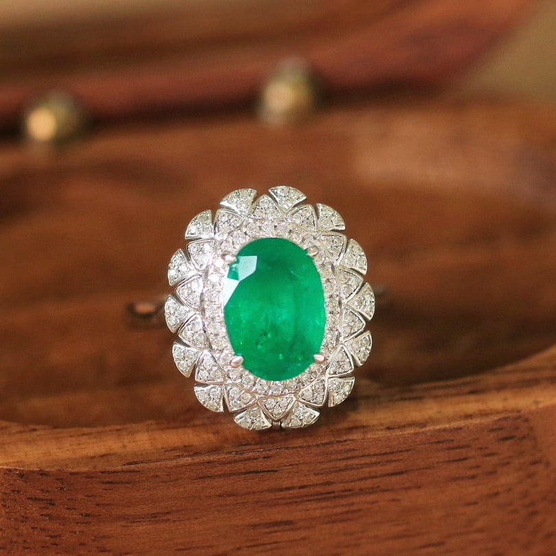 14k Gold 2.23 Ctw Natural Emerald & Diamond Ring/pendant( Without Chain ) (1 of 8)