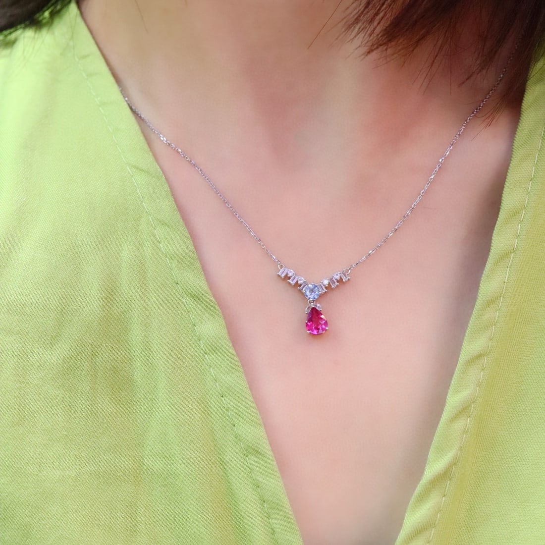 14k Gold 0.95 Ctw Natural Tourmaline & Aquamarine Necklace - 4