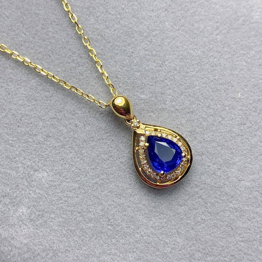 14k Gold 1.05 Ct Natural Sapphire & Diamond Pendant( Without Chain ) - 2