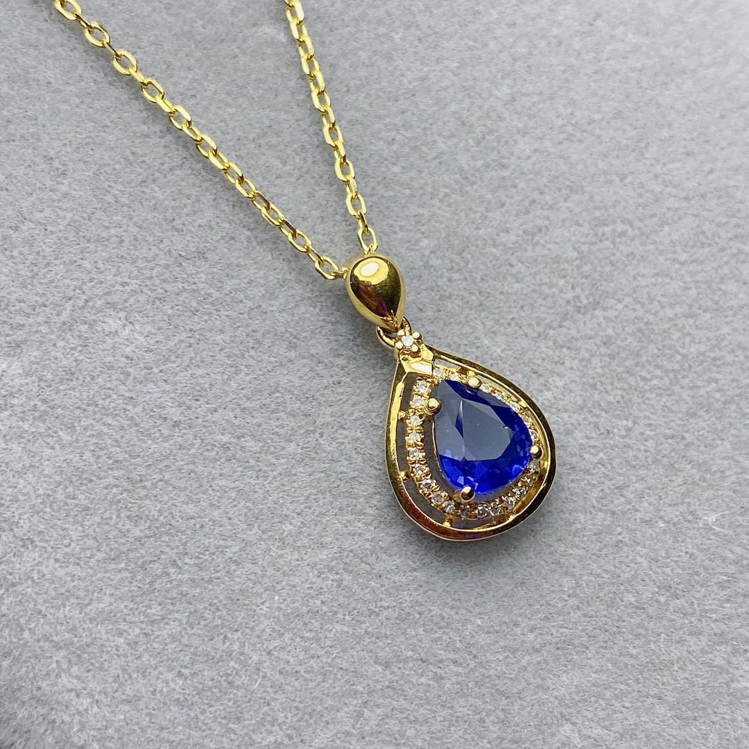 14k Gold 1.05 Ct Natural Sapphire & Diamond Pendant( Without Chain ) - 3