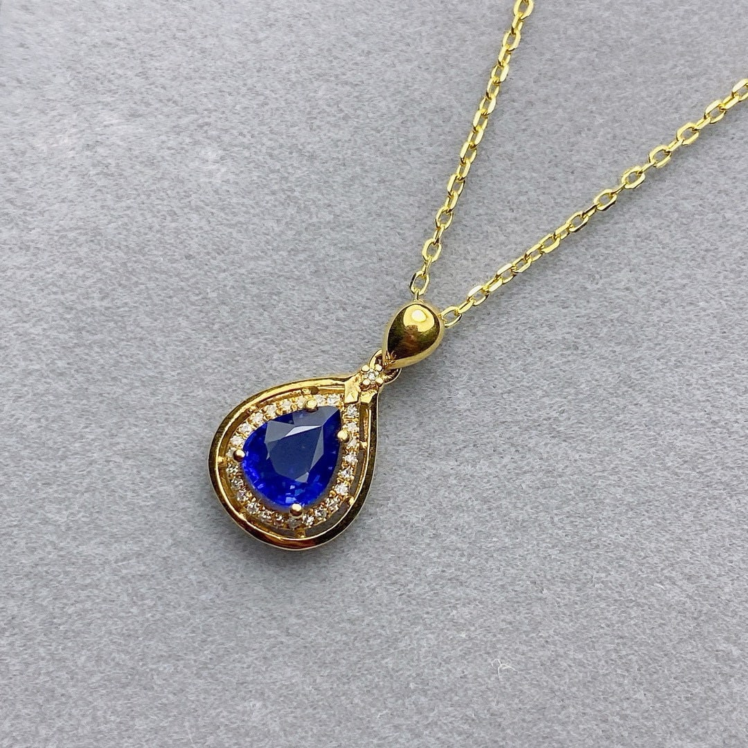 14k Gold 1.05 Ct Natural Sapphire & Diamond Pendant( Without Chain ) - 4