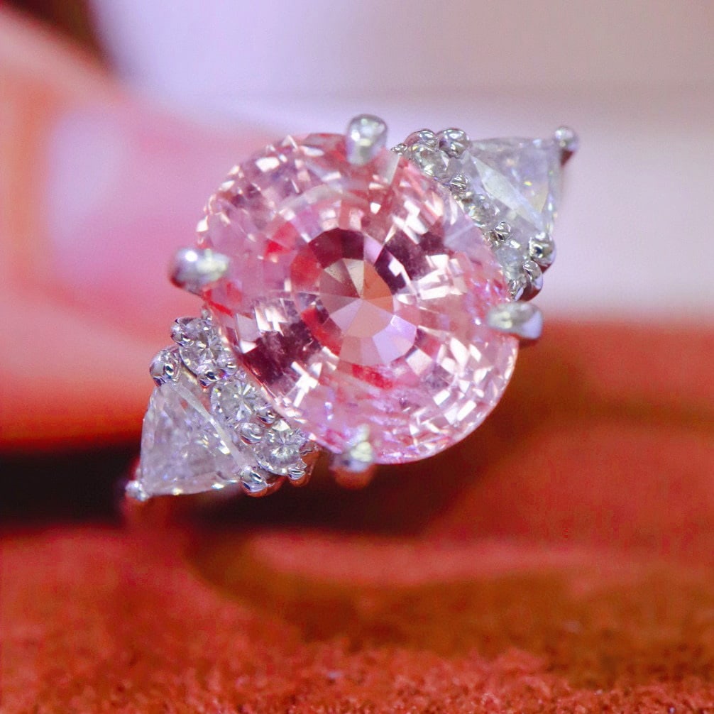 14k Gold 3.67 Ctw Natural Padparadscha Sapphire & Diamond Ring (1 of 7)