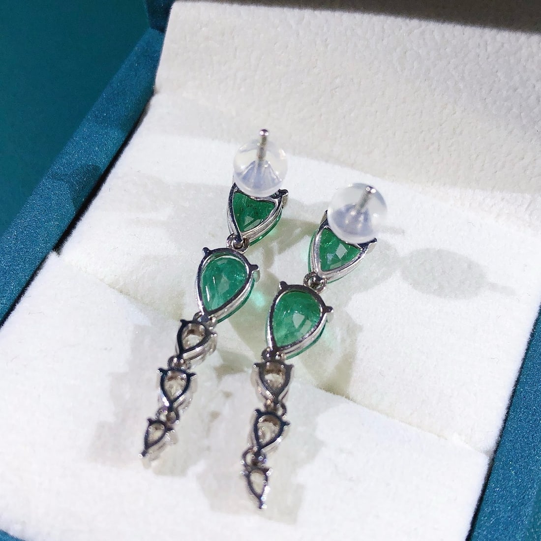 14k Gold 4.6 Ctw Natural Emerald & Diamond Earrings - 2