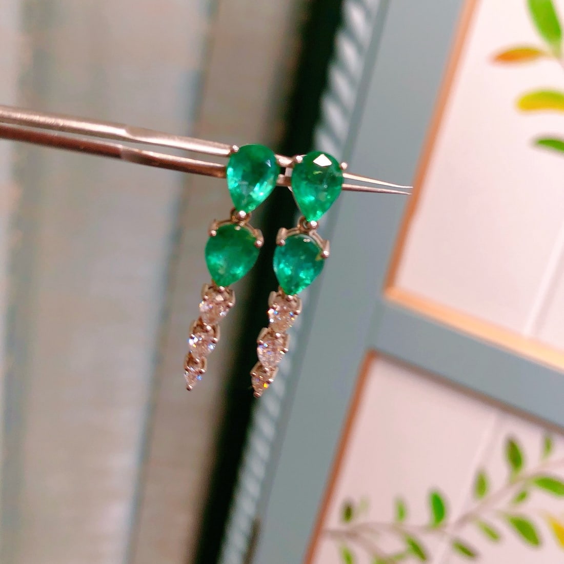 14k Gold 4.6 Ctw Natural Emerald & Diamond Earrings - 4