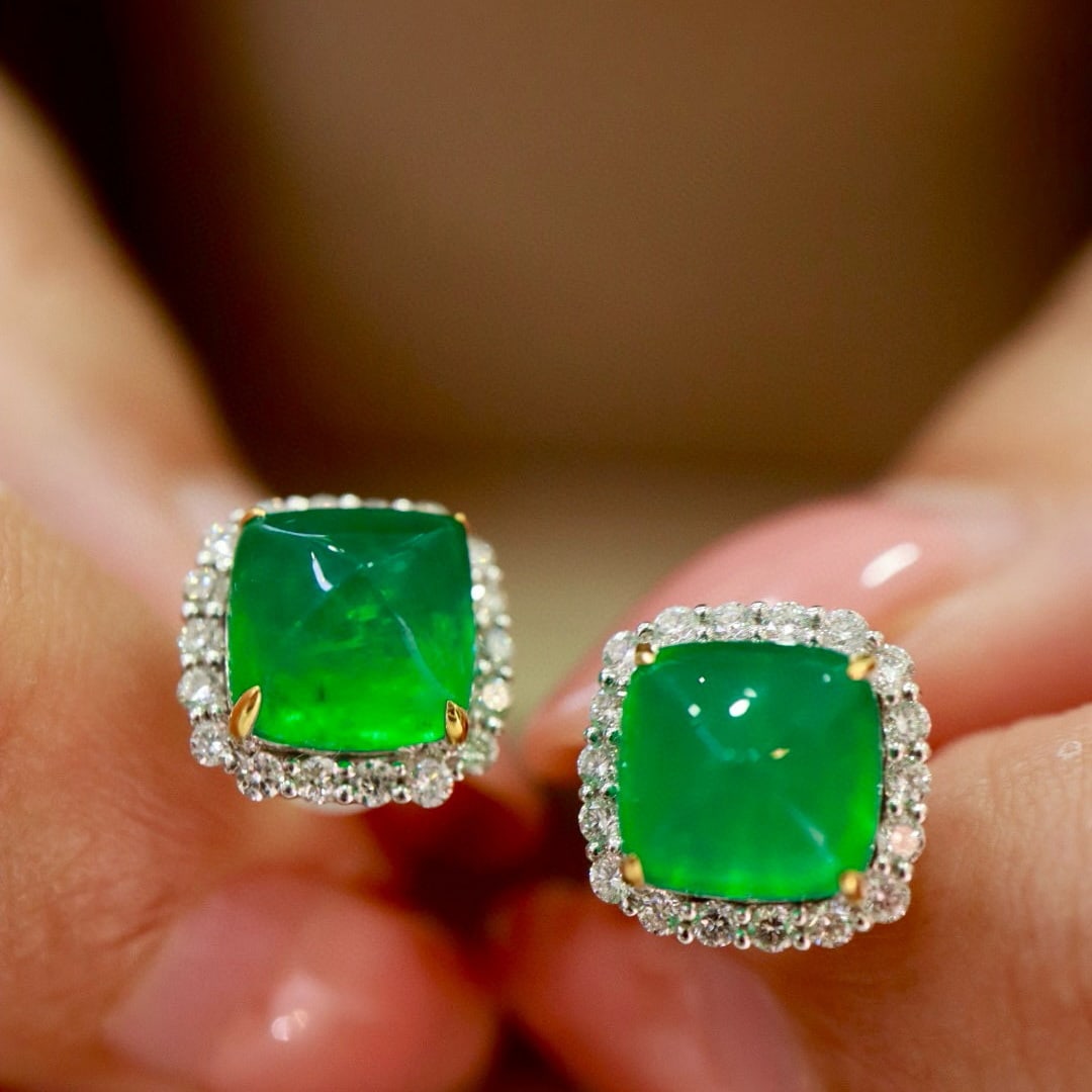 14k Gold 4.57 Ctw Natural Emerald & Diamond Earrings - 2