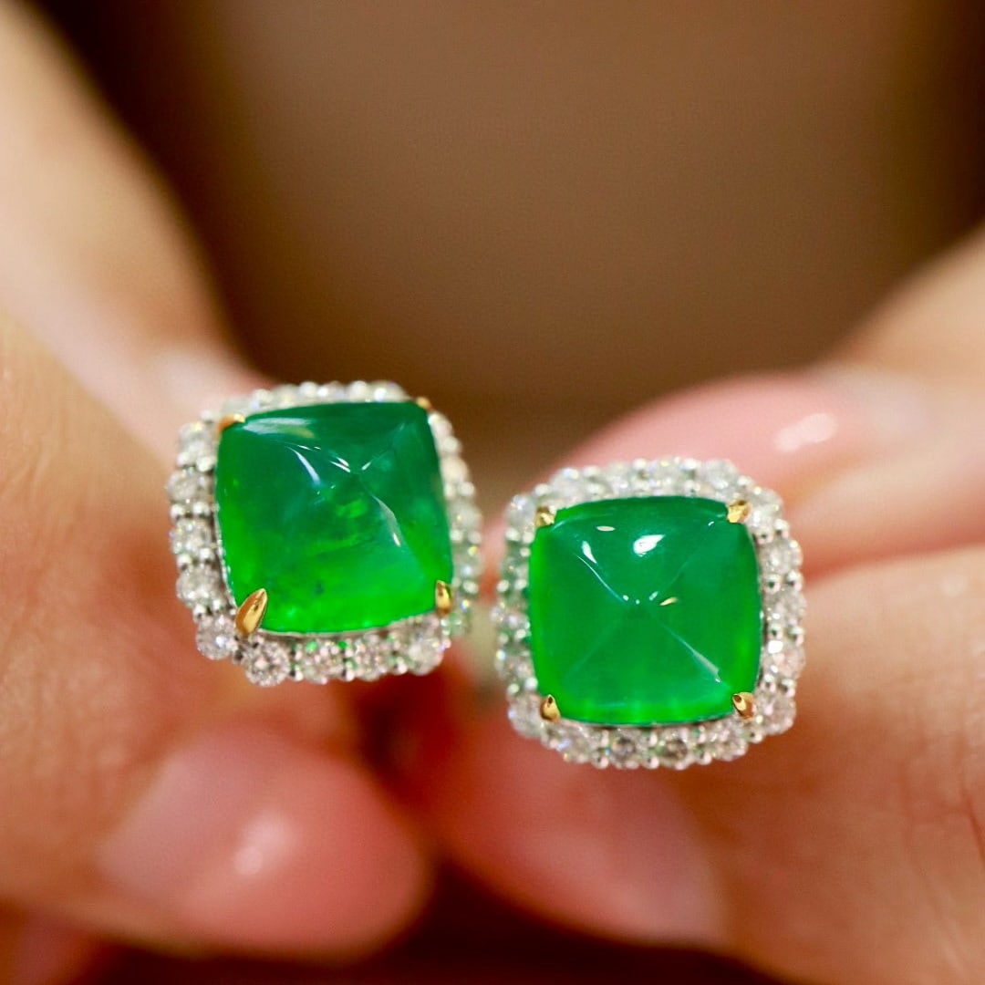 14k Gold 4.57 Ctw Natural Emerald & Diamond Earrings - 4