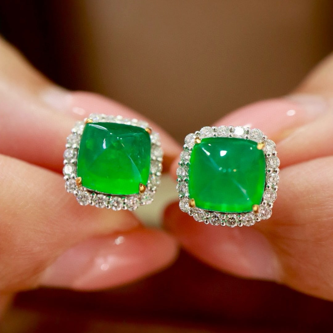 14k Gold 4.57 Ctw Natural Emerald & Diamond Earrings - 5