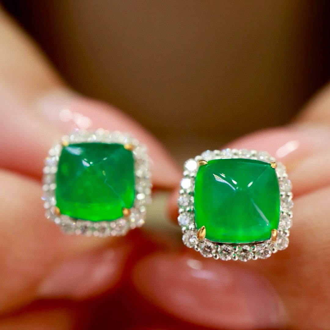 14k Gold 4.57 Ctw Natural Emerald & Diamond Earrings - 6