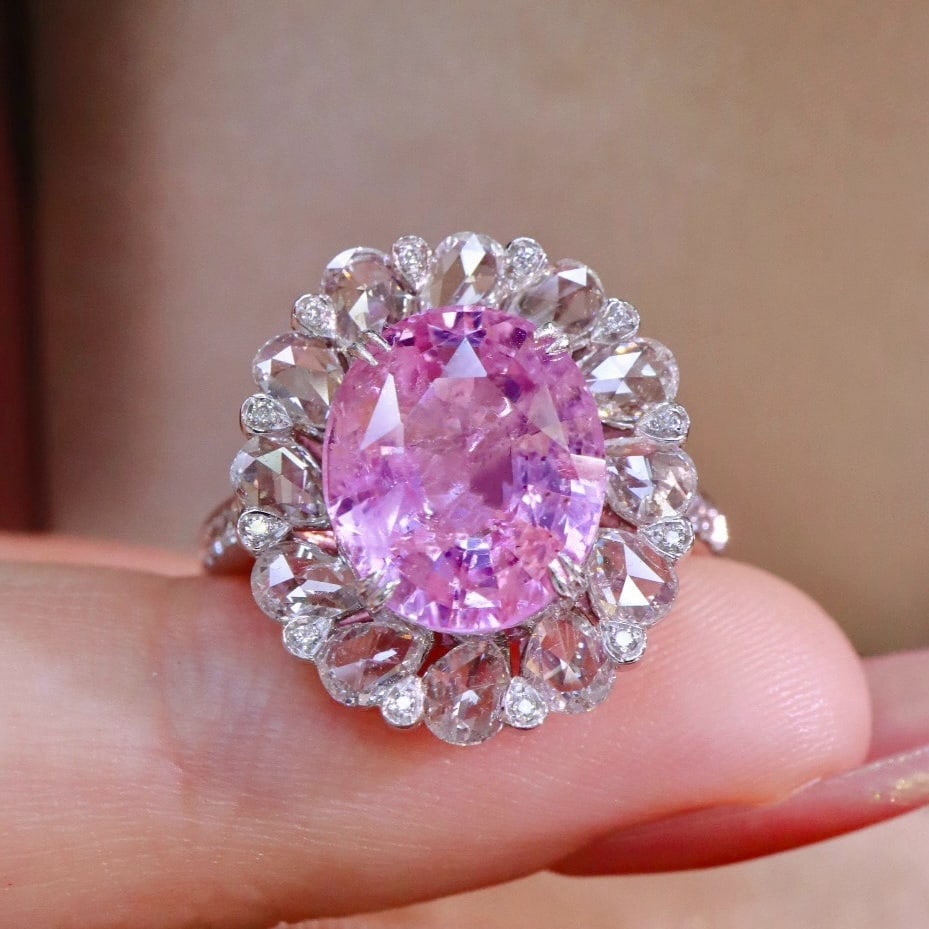 14k Gold 6.43 Ctw Natural Padparadscha Sapphire & Diamond Ring (1 of 8)