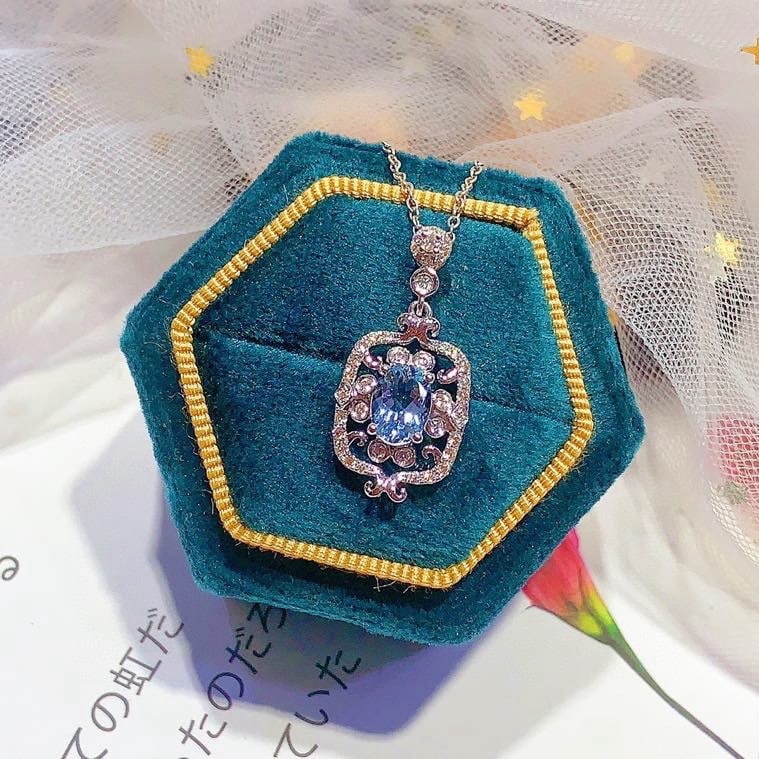 14k Gold 0.7 Ct Natural Aquamarine & Diamond Necklace - 4