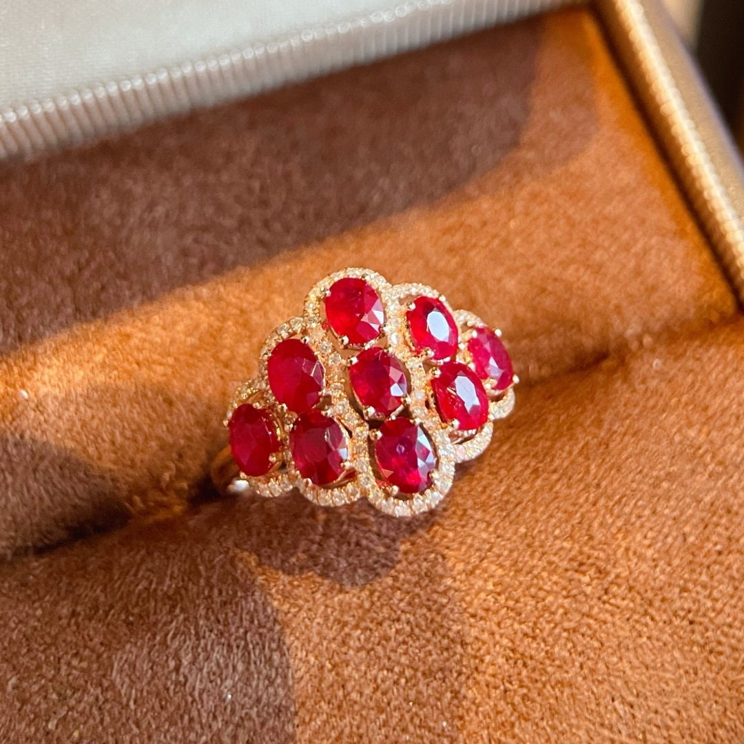 14k Gold 1.91 Ctw Natural Ruby & Diamond Ring: Ref:231001129 // gold content:14k gold // ring size:7. 25us // // main gemstone:ruby // shape:oval // carat weight:1. 74ct // color:red // treatment:natural // // adjacent gemstone 2 : diamond //