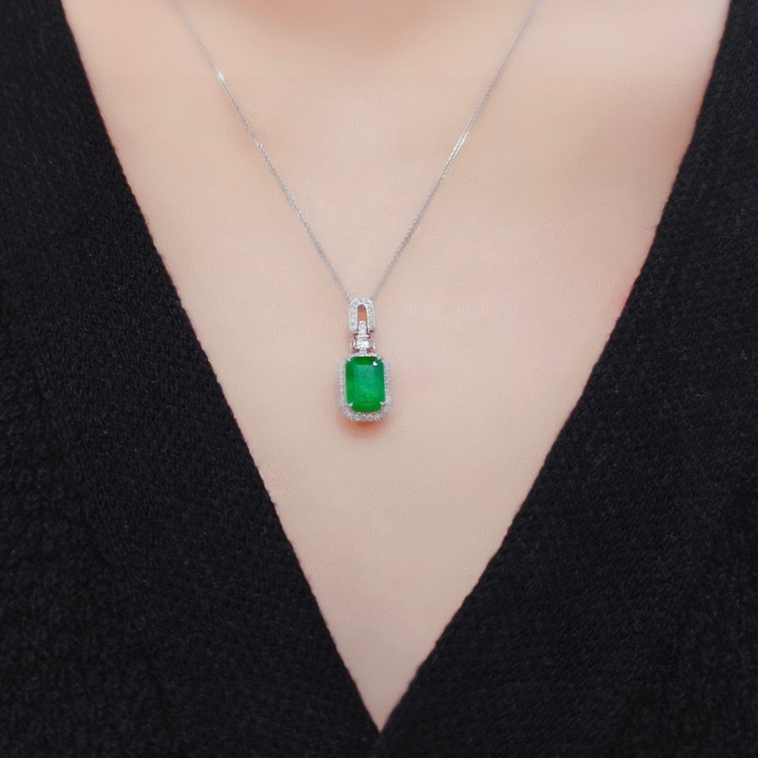 14k Gold 1.72 Ctw Natural Emerald & Diamond Pendant( Without Chain ) - 5