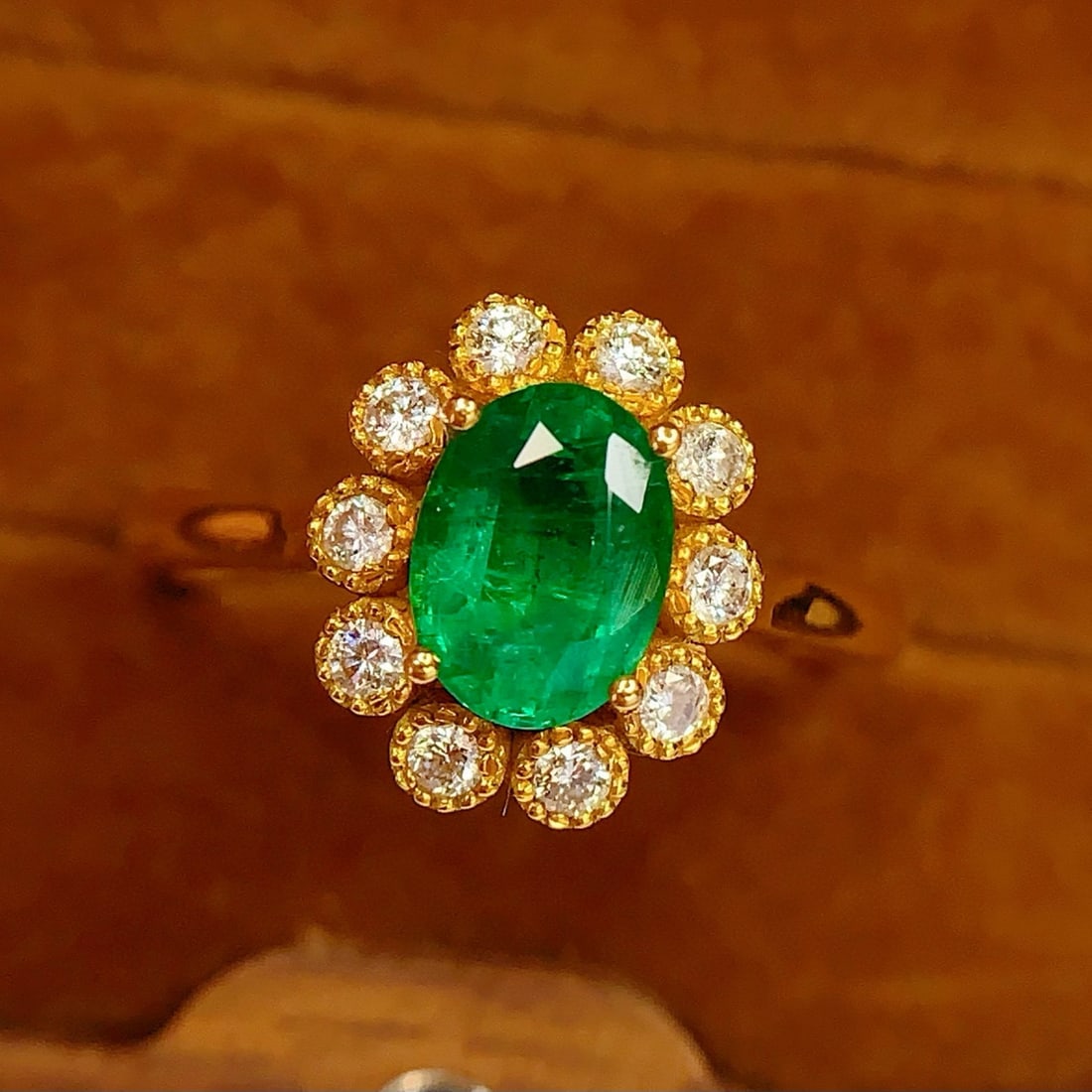 14k Gold 1.30 Ct Natural Emerald & Diamond Ring - 5