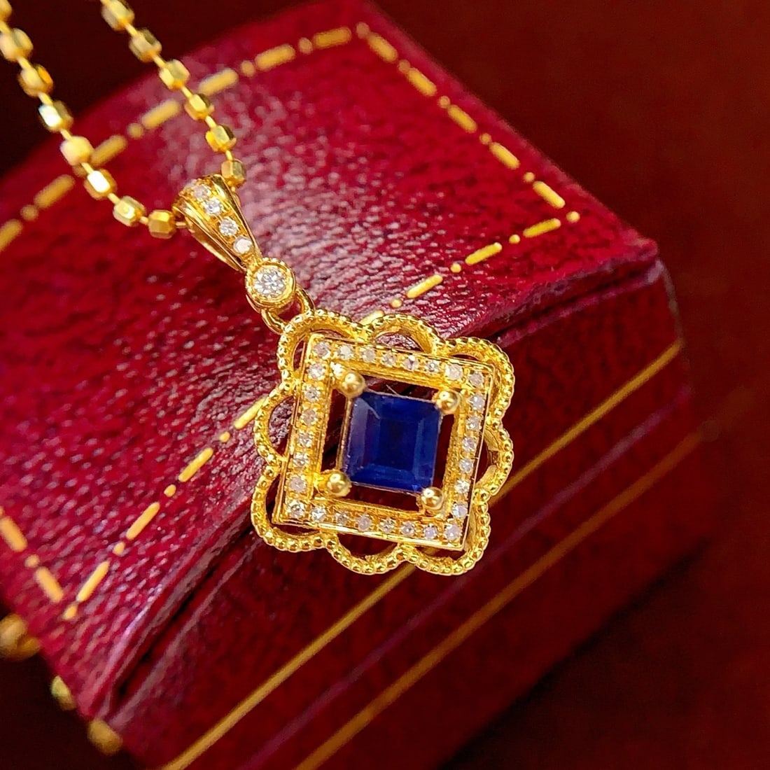 14k Gold 0.50 Ct Natural Sapphire & Diamond Pendant( Without Chain ) - 2