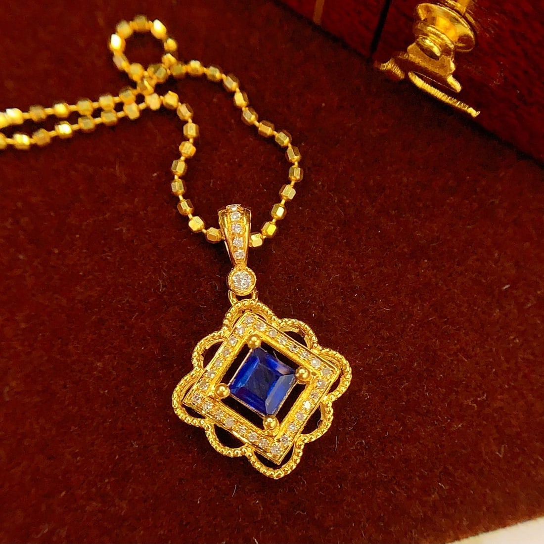 14k Gold 0.50 Ct Natural Sapphire & Diamond Pendant( Without Chain ) - 3