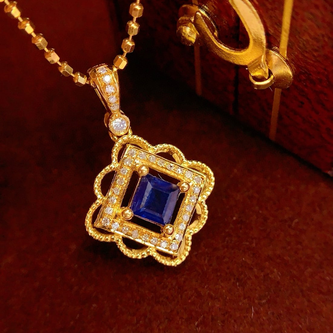 14k Gold 0.50 Ct Natural Sapphire & Diamond Pendant( Without Chain ) - 4