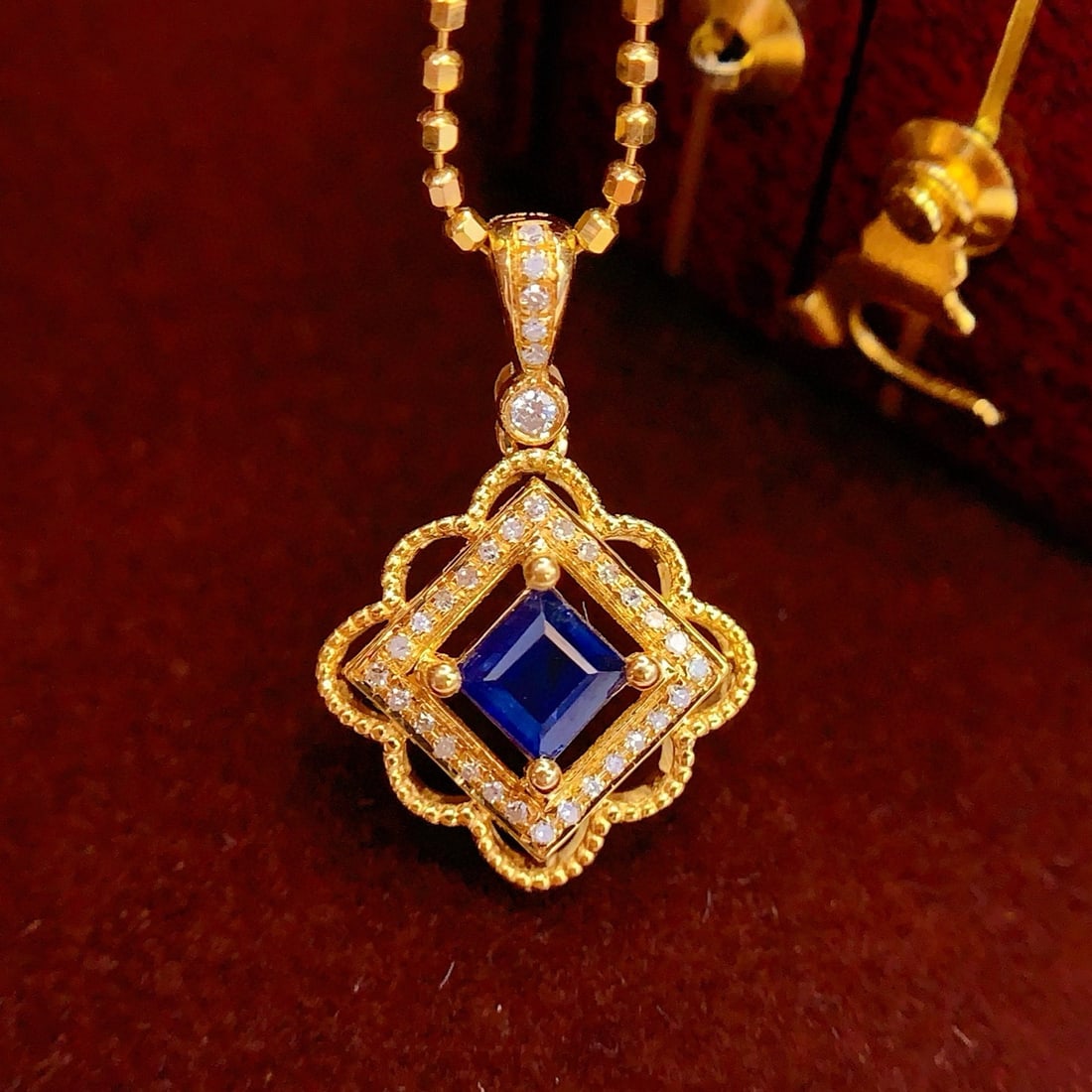 14k Gold 0.50 Ct Natural Sapphire & Diamond Pendant( Without Chain ) - 5