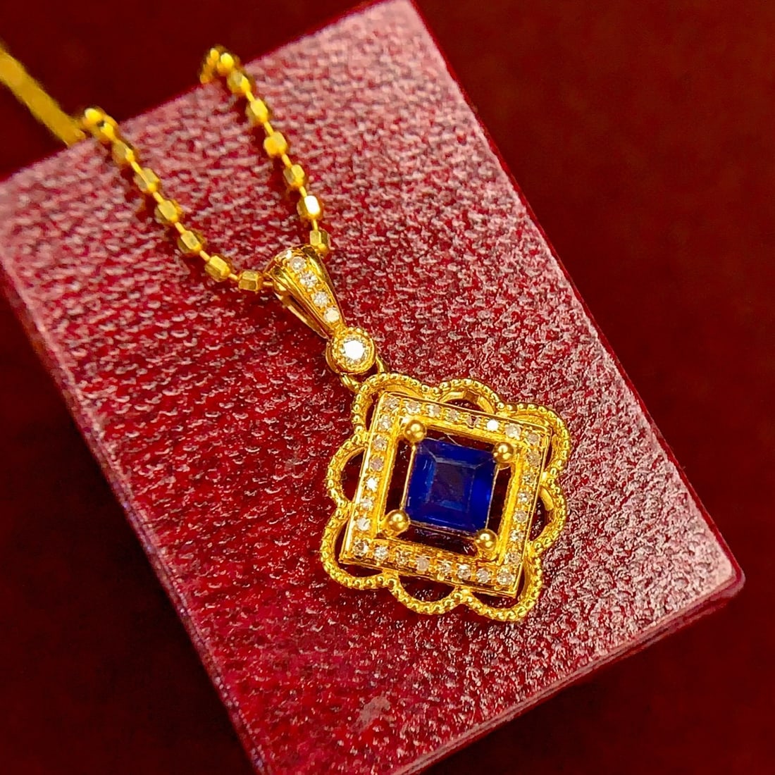 14k Gold 0.50 Ct Natural Sapphire & Diamond Pendant( Without Chain ) - 6
