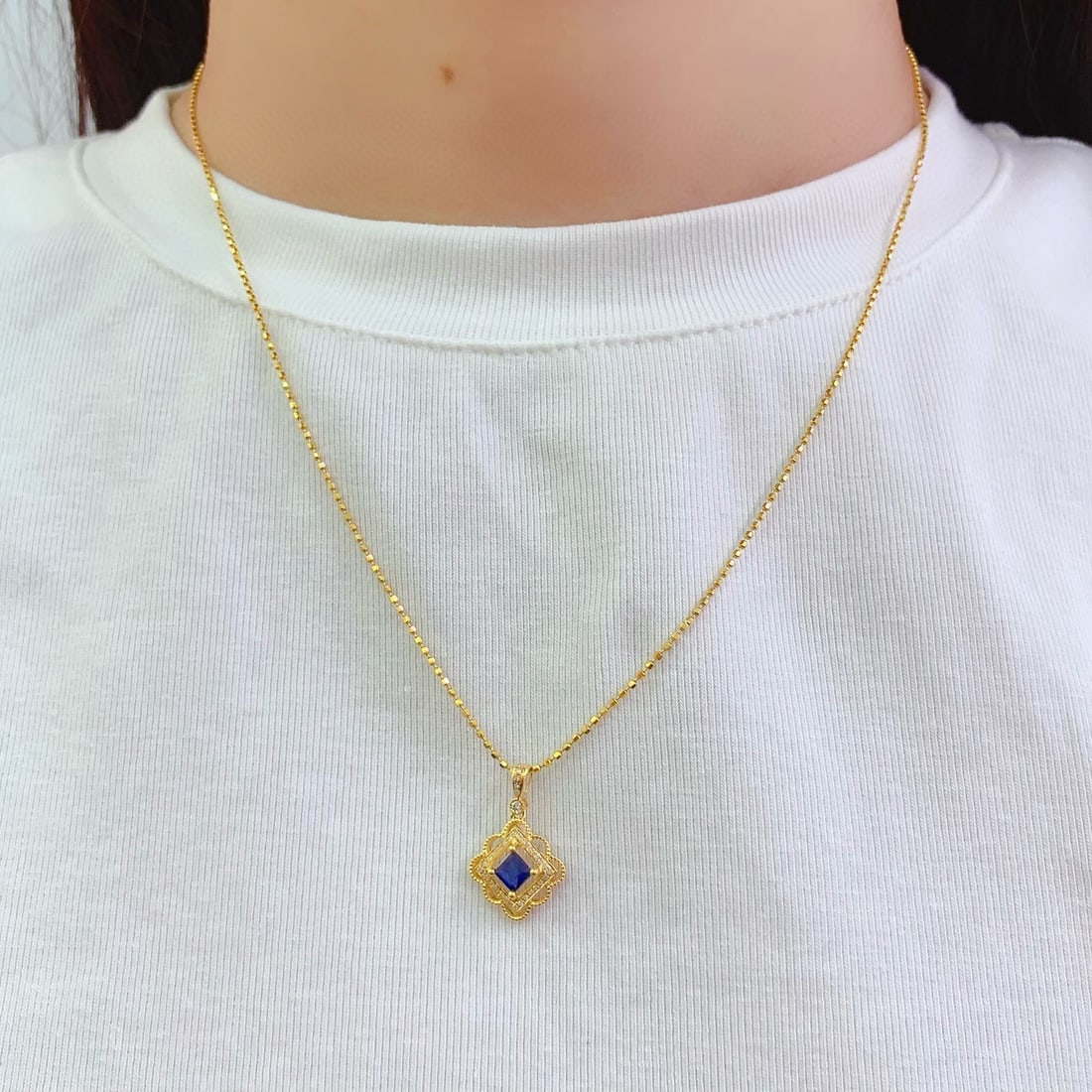 14k Gold 0.50 Ct Natural Sapphire & Diamond Pendant( Without Chain ) - 7
