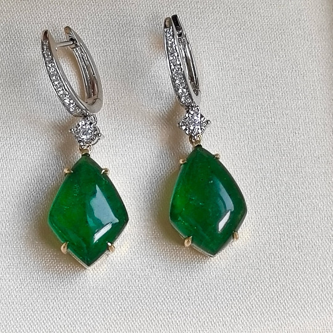 14k Gold 17.12 Ctw Natural Emerald & Diamond Earrings - 2