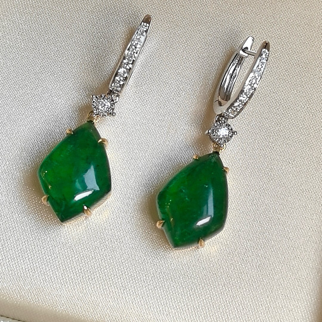 14k Gold 17.12 Ctw Natural Emerald & Diamond Earrings - 3