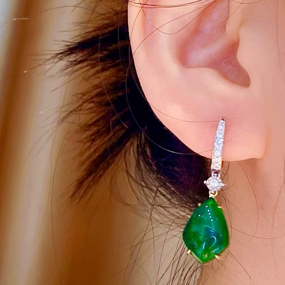 14k Gold 17.12 Ctw Natural Emerald & Diamond Earrings - 4