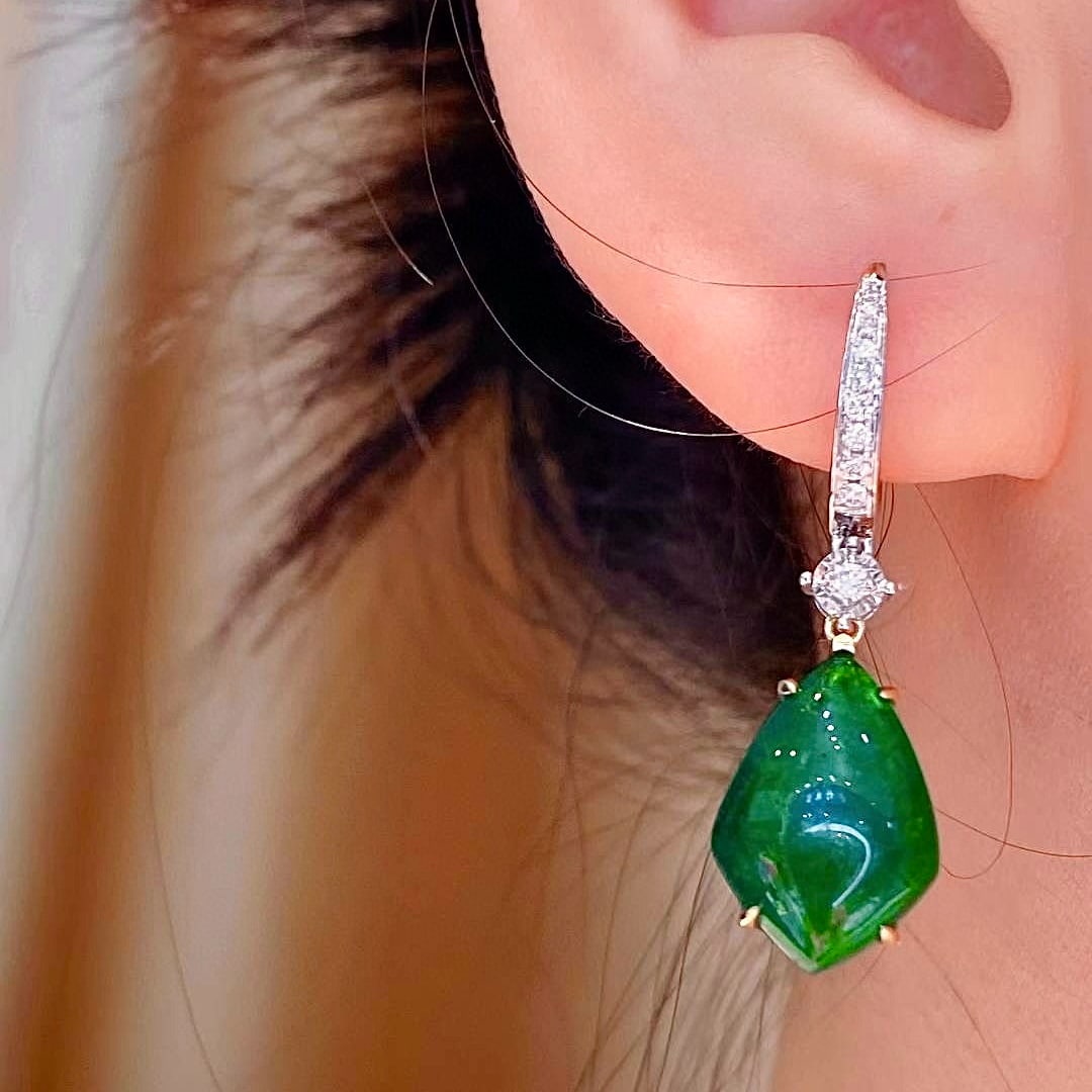 14k Gold 17.12 Ctw Natural Emerald & Diamond Earrings - 5