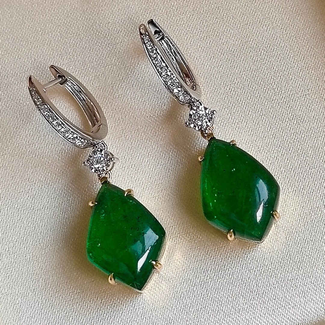 14k Gold 17.12 Ctw Natural Emerald & Diamond Earrings - 6