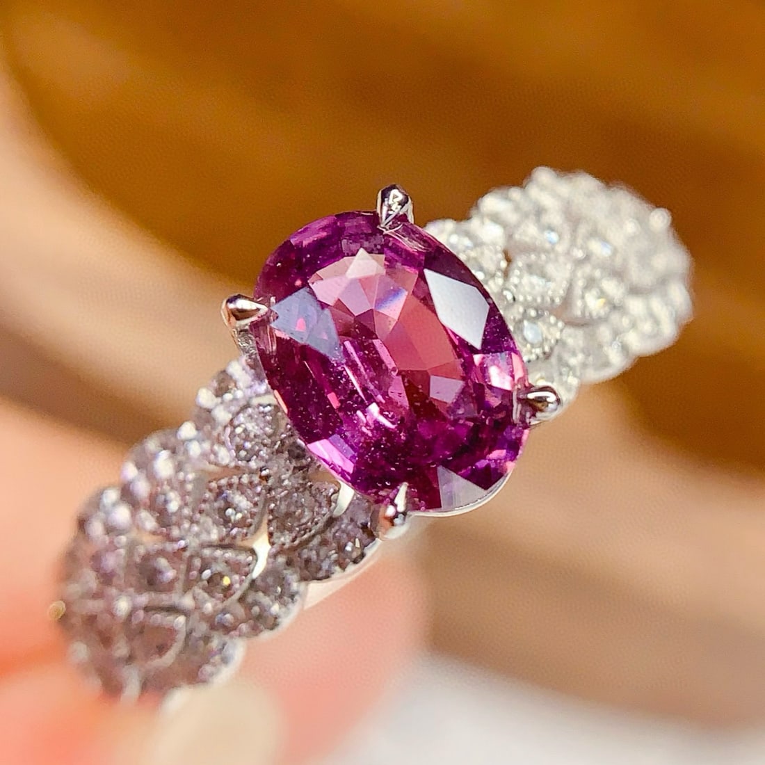 14k Gold 1.01 Ct Natural Sapphire & Diamond Ring: Ref:231001195 // gold content:14k gold // ring size:7. 25us // // main gemstone:sapphire // shape:oval // carat weight:1. 01ct // color:purple // treatment:natural // // adjacent gemstone 2 : diamond