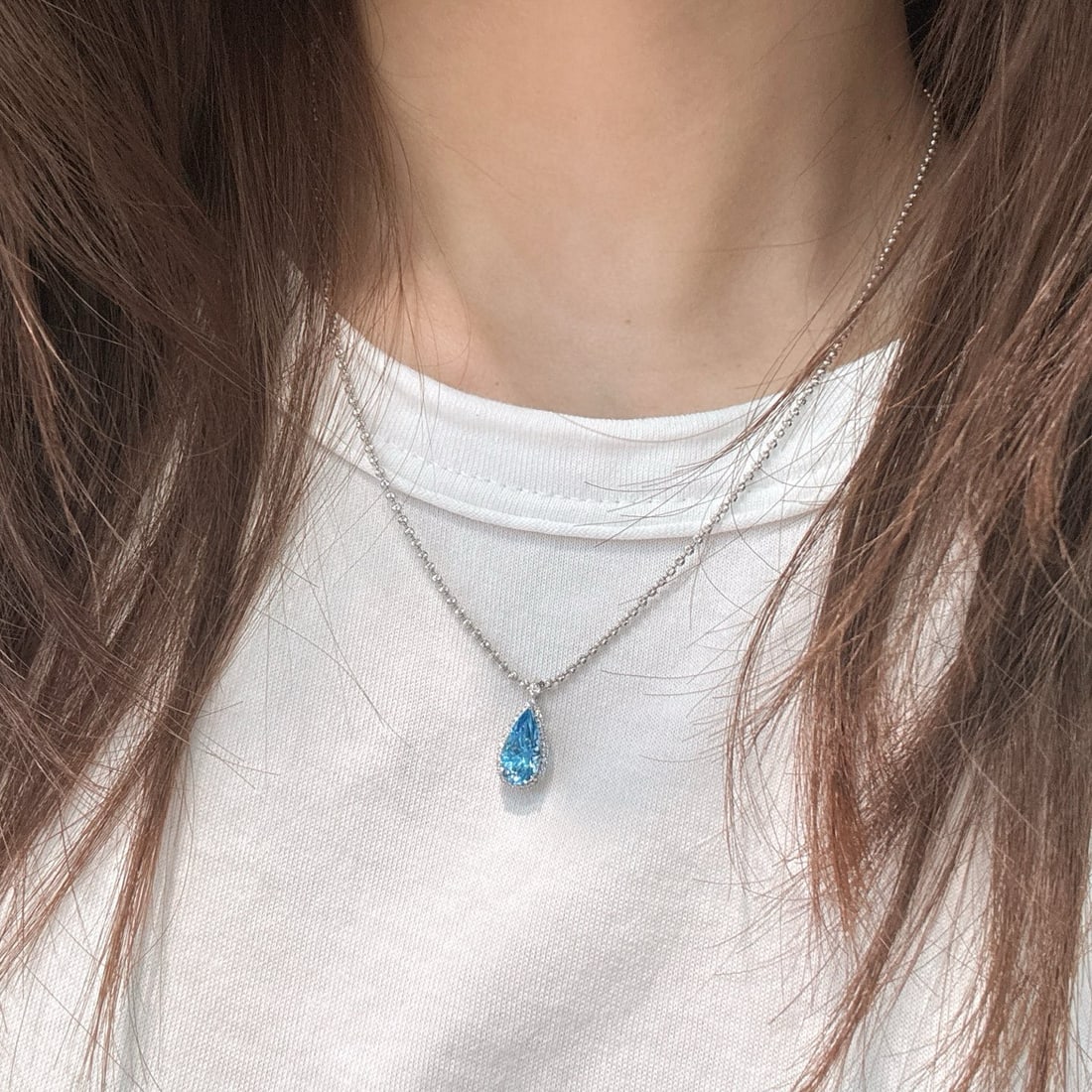 14k Gold 2.21 Ct Natural Aquamarine & Diamond Pendant( Without Chain ) - 2