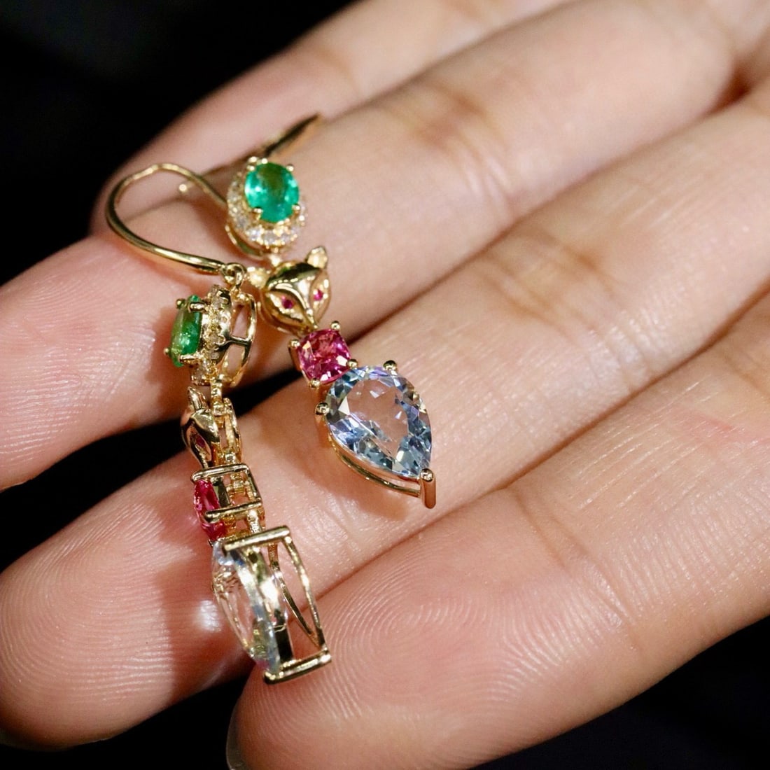14k Gold 2.73 Ctw Natural Aquamarine & Spinel Earrings - 2
