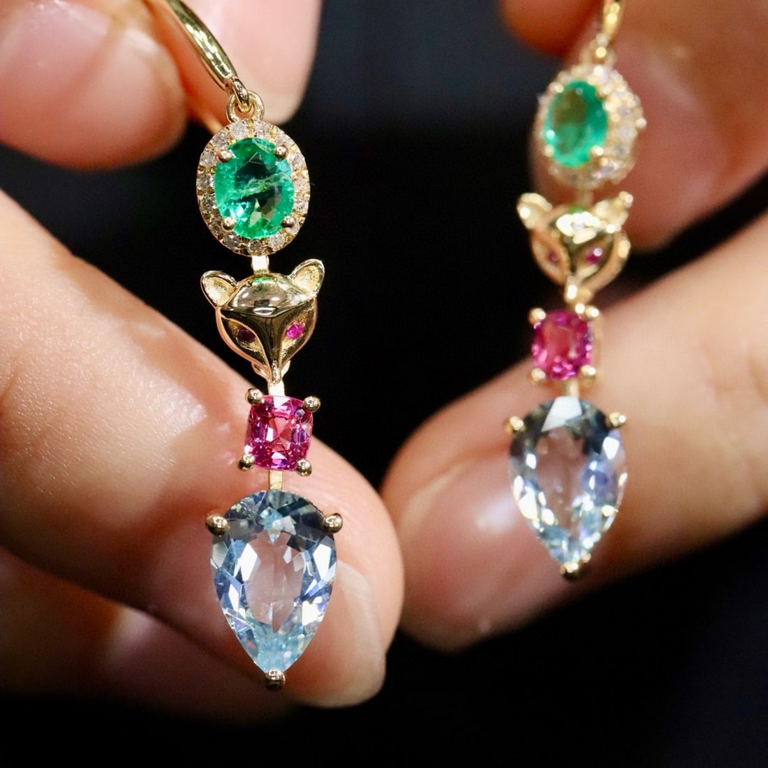 14k Gold 2.73 Ctw Natural Aquamarine & Spinel Earrings - 6