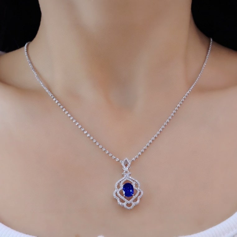 14k Gold 1.43 Ctw Natural Sapphire & Diamond Pendant( Without Chain ) - 4