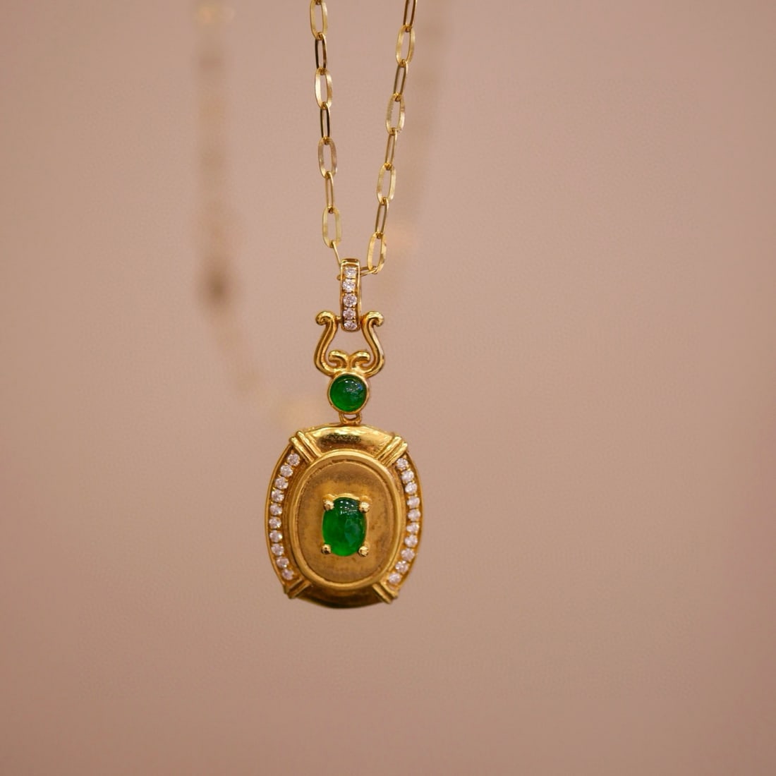 14k Gold 0.45 Ctw Natural Emerald & Diamond Necklace - 4