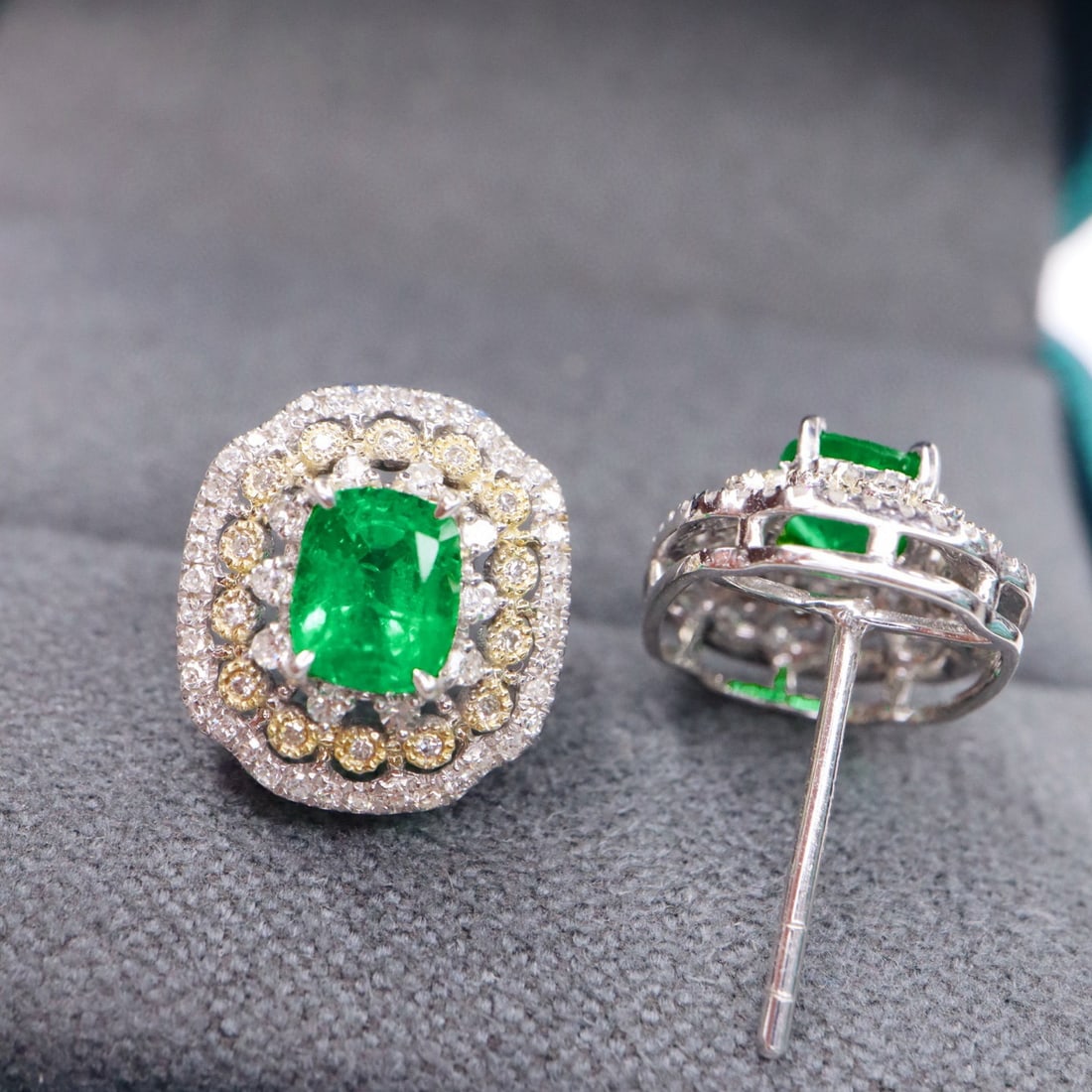 14k Gold 1.65 Ctw Natural Emerald & Diamond Earrings - 2