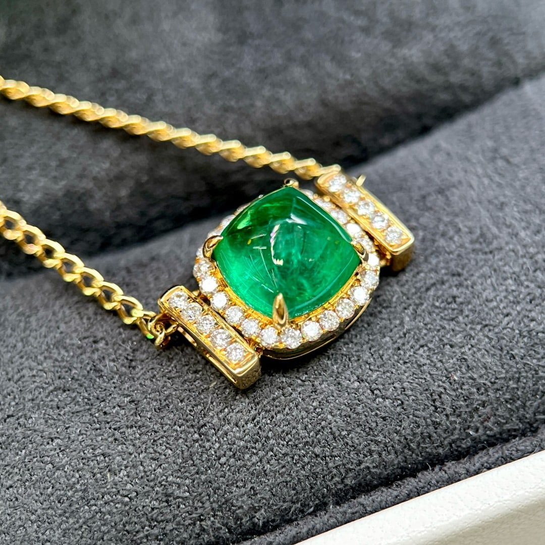 14k Gold 4.34 Ctw Natural Emerald & Diamond Necklace - 2