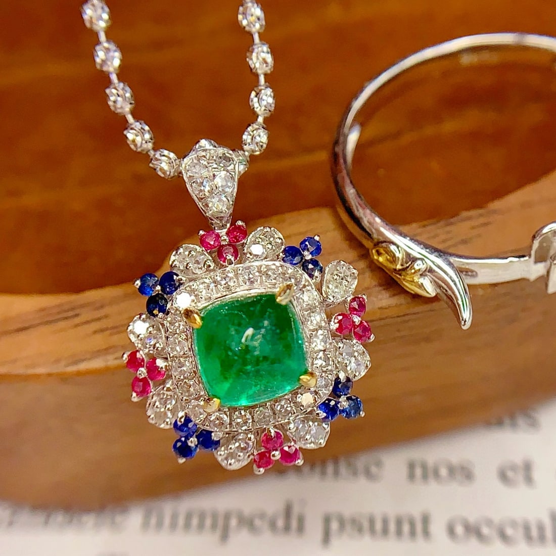 14k Gold 1.45 Ct Natural Emerald & Diamond & Sapphire & Ruby Ring/pendant( Without Chain ) - 4