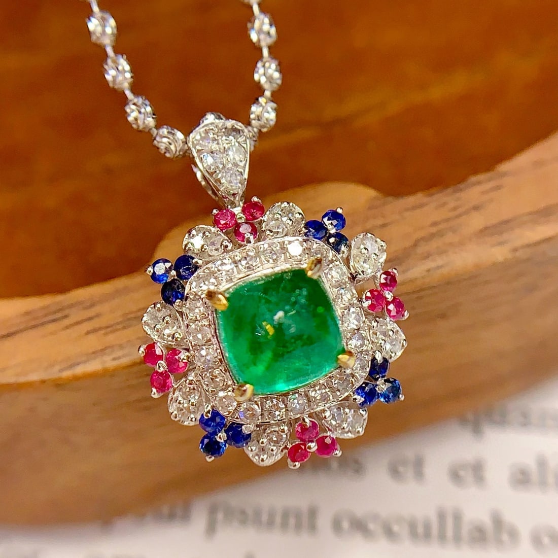 14k Gold 1.45 Ct Natural Emerald & Diamond & Sapphire & Ruby Ring/pendant( Without Chain ) - 5