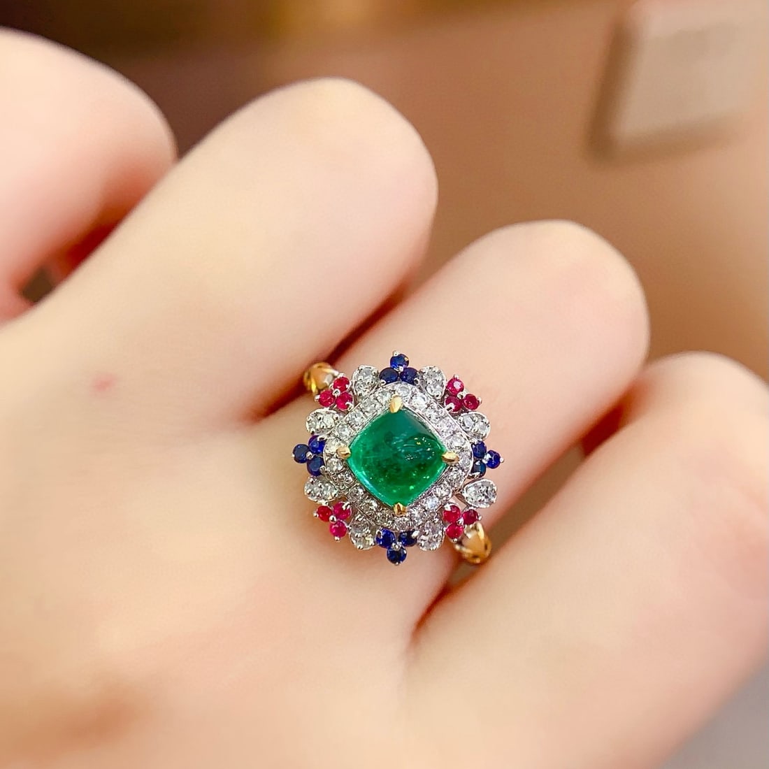 14k Gold 1.45 Ct Natural Emerald & Diamond & Sapphire & Ruby Ring/pendant( Without Chain ) - 6