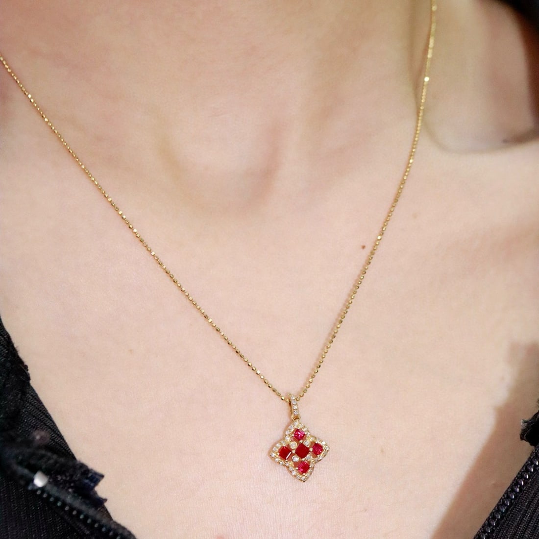 14k Gold 0.59 Ctw Natural Ruby & Diamond Pendant( Without Chain ) - 2