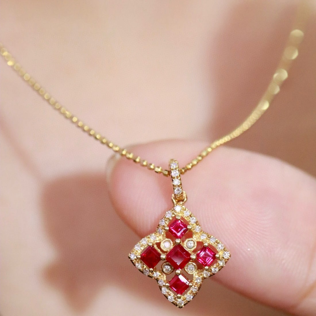 14k Gold 0.59 Ctw Natural Ruby & Diamond Pendant( Without Chain ) - 3