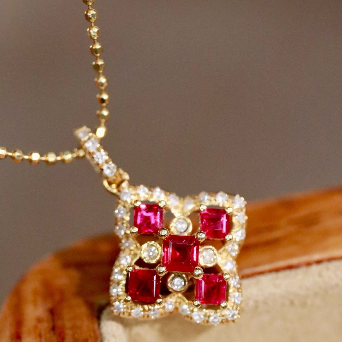 14k Gold 0.59 Ctw Natural Ruby & Diamond Pendant( Without Chain ) - 4