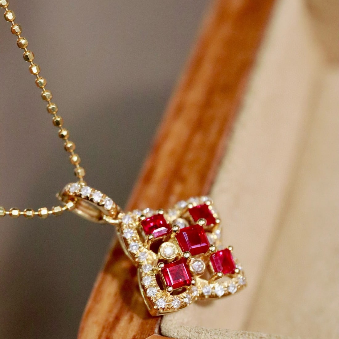 14k Gold 0.59 Ctw Natural Ruby & Diamond Pendant( Without Chain ) - 5