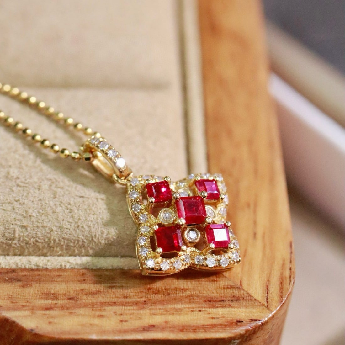 14k Gold 0.59 Ctw Natural Ruby & Diamond Pendant( Without Chain ) - 6