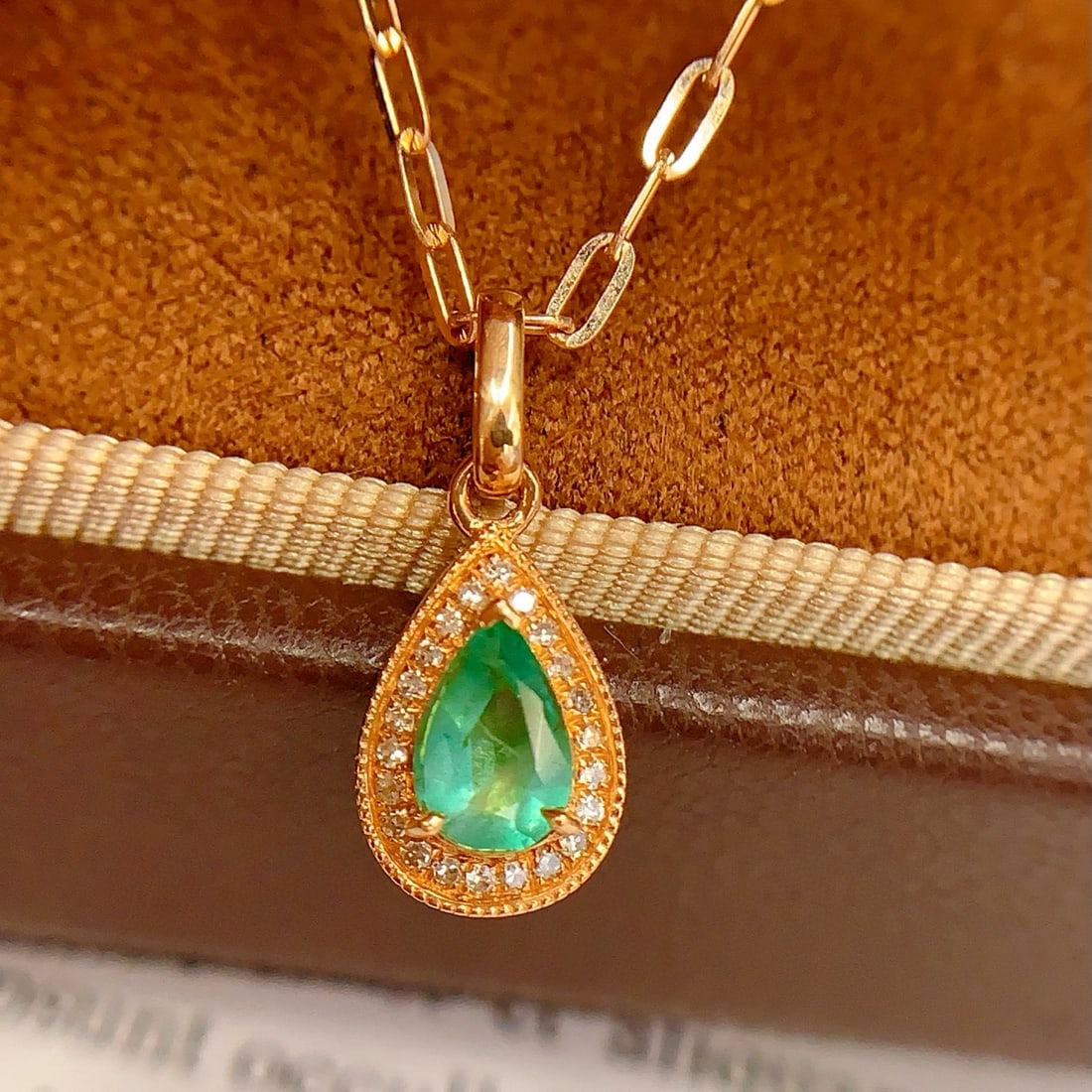14k Gold 0.4 Ct Natural Emerald & Diamond Pendant( Without Chain ) - 2