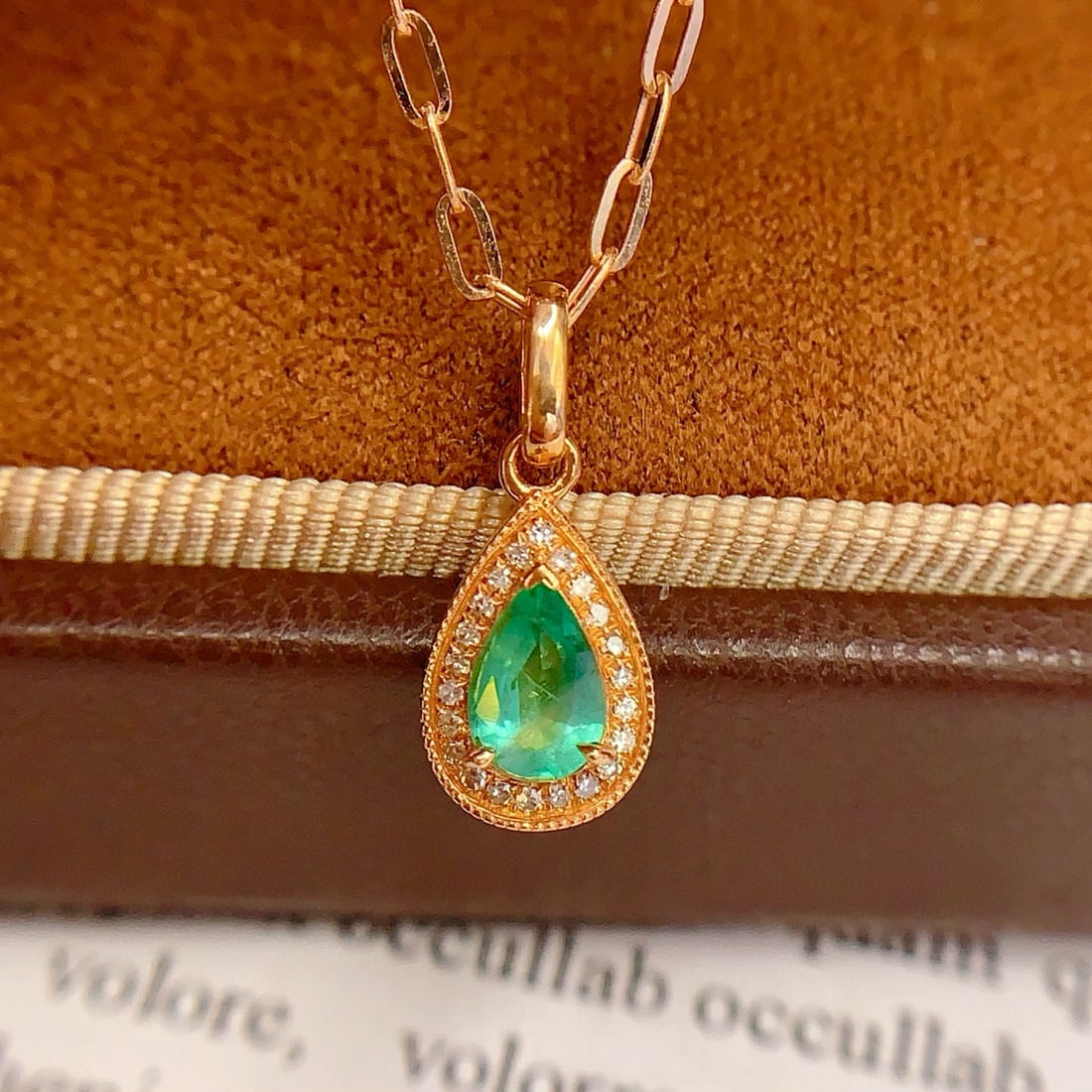14k Gold 0.4 Ct Natural Emerald & Diamond Pendant( Without Chain ) - 3