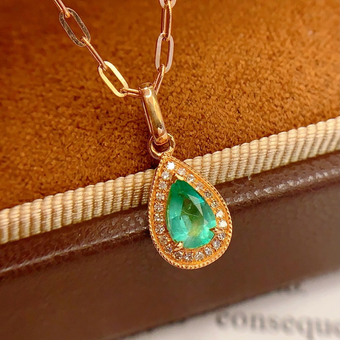 14k Gold 0.4 Ct Natural Emerald & Diamond Pendant( Without Chain ) - 4