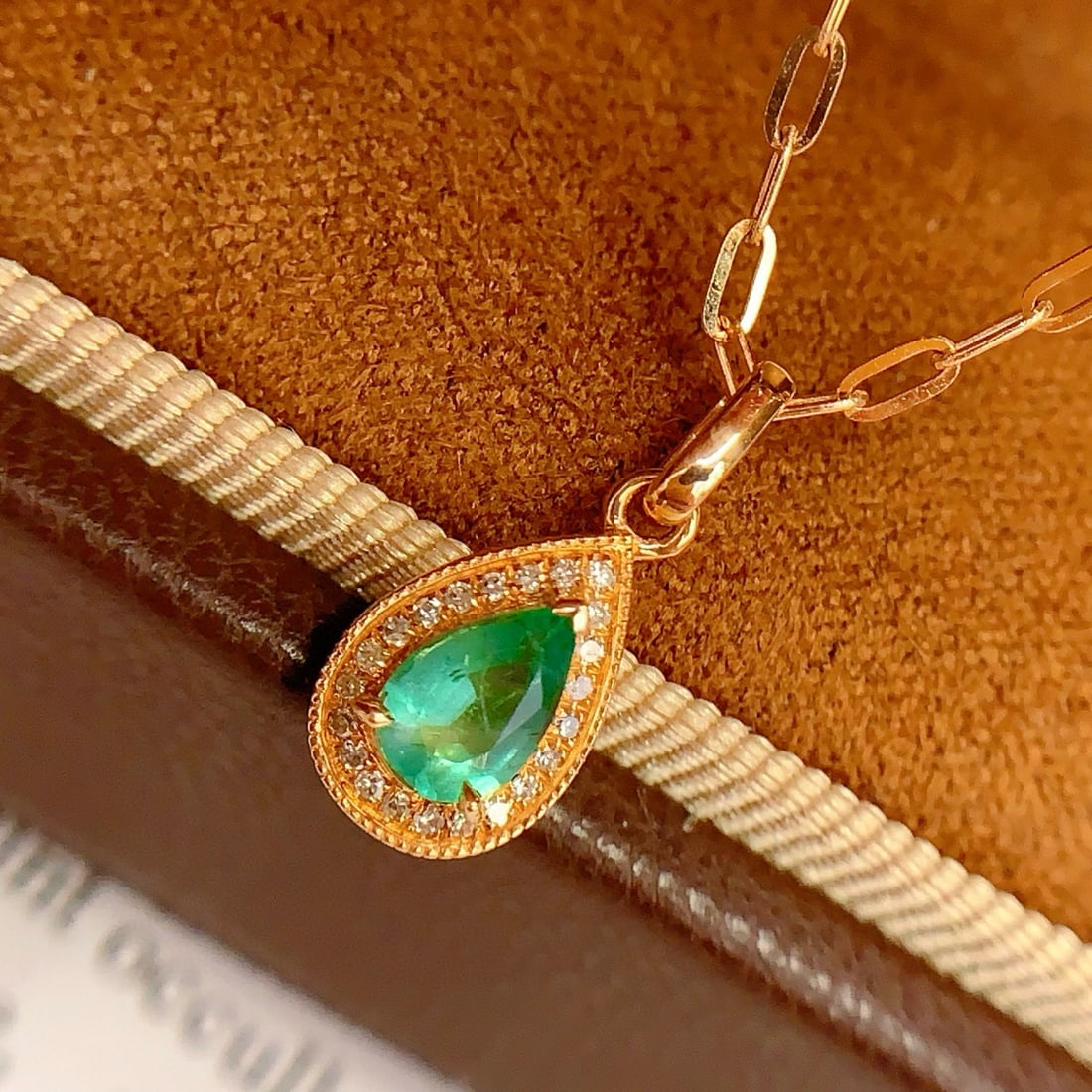14k Gold 0.4 Ct Natural Emerald & Diamond Pendant( Without Chain ) - 5
